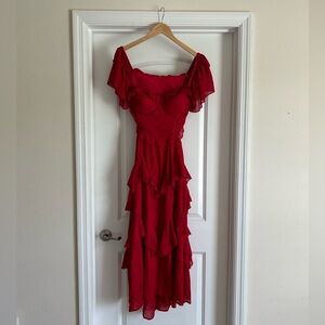 Red Ruffle Midi Dress